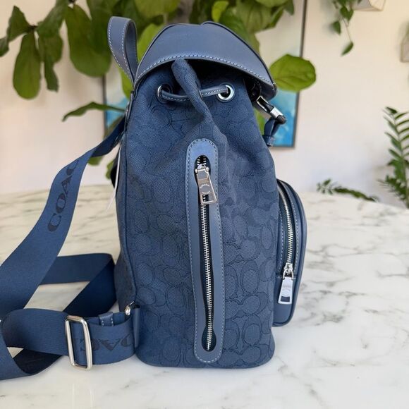 NWT COACH Pace Large Backpack In Signature Jacquard Blue Denim Silver CT812 main image 13